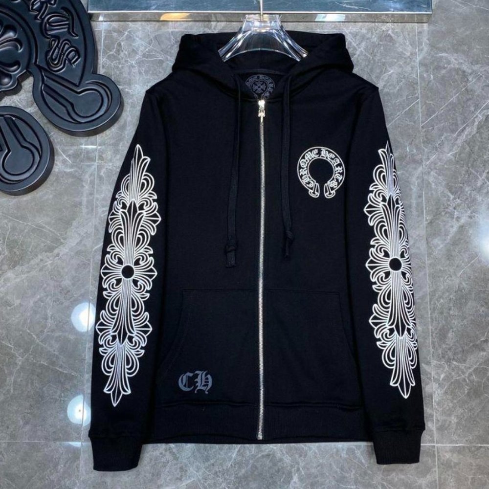 New and unused Chrome Hearts zip hoodie black